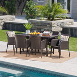 Kylon Outdoor 7-Piece Rectangle Foldable Wicker Dining Set with Umbrella Hole by Christopher Knight Home