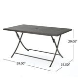 Kylon Outdoor 7-Piece Rectangle Foldable Wicker Dining Set with Umbrella Hole by Christopher Knight Home