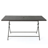 Kylon Outdoor 7-Piece Rectangle Foldable Wicker Dining Set with Umbrella Hole by Christopher Knight Home