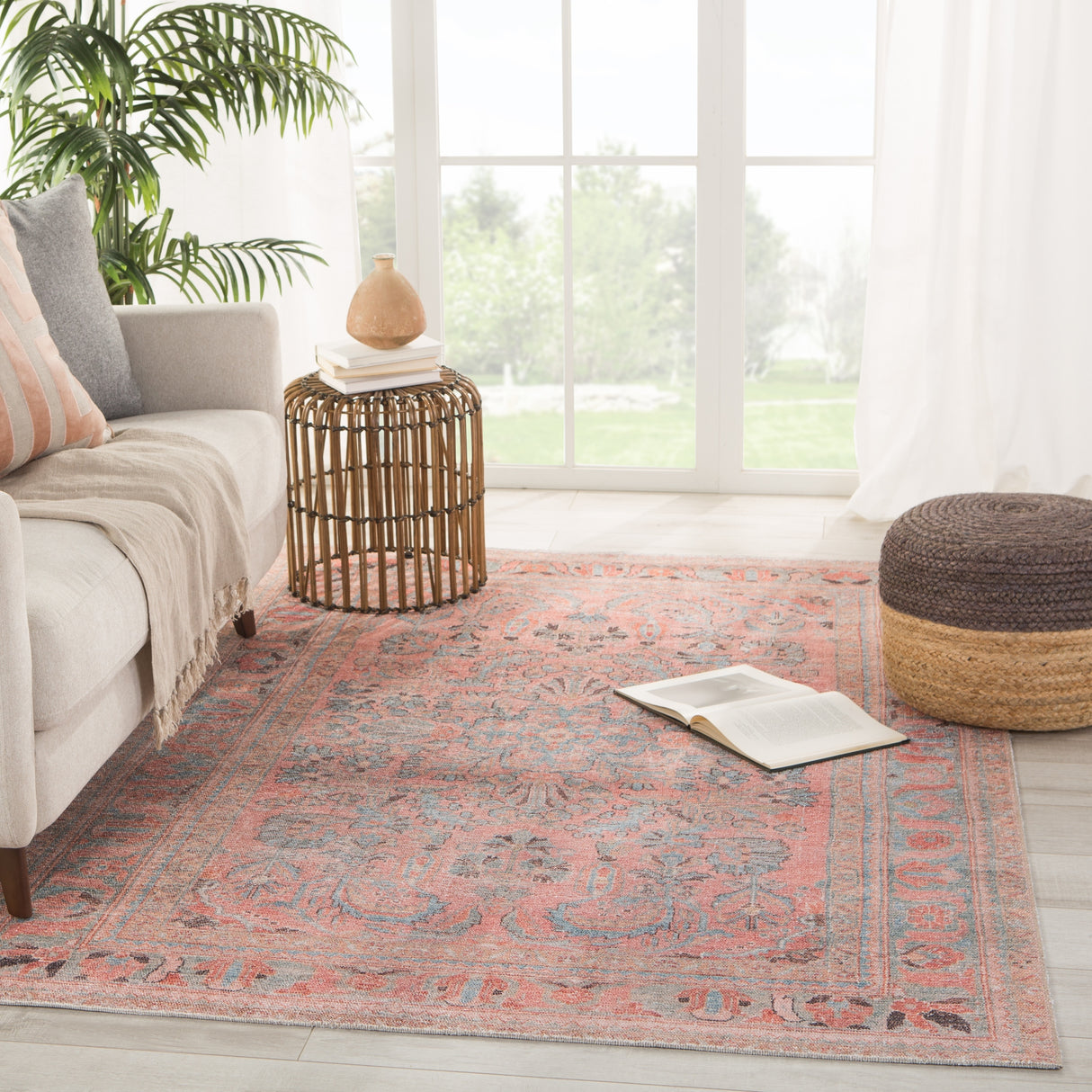 Machine Washable Gracewood Hollow Cumper Pink/ Light Blue Medallion Area Rug