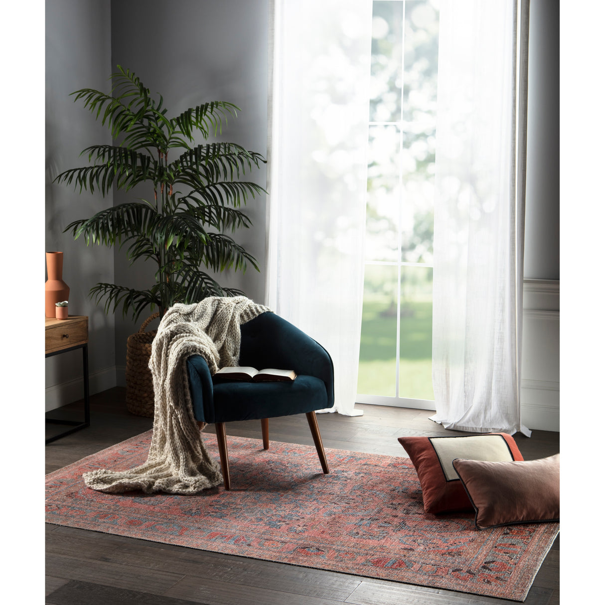 Machine Washable Gracewood Hollow Cumper Pink/ Light Blue Medallion Area Rug