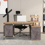 L -Shaped Design Retro Wooden Desk , Larger Desktop and Plenty of Space , Two Open Bookshelves