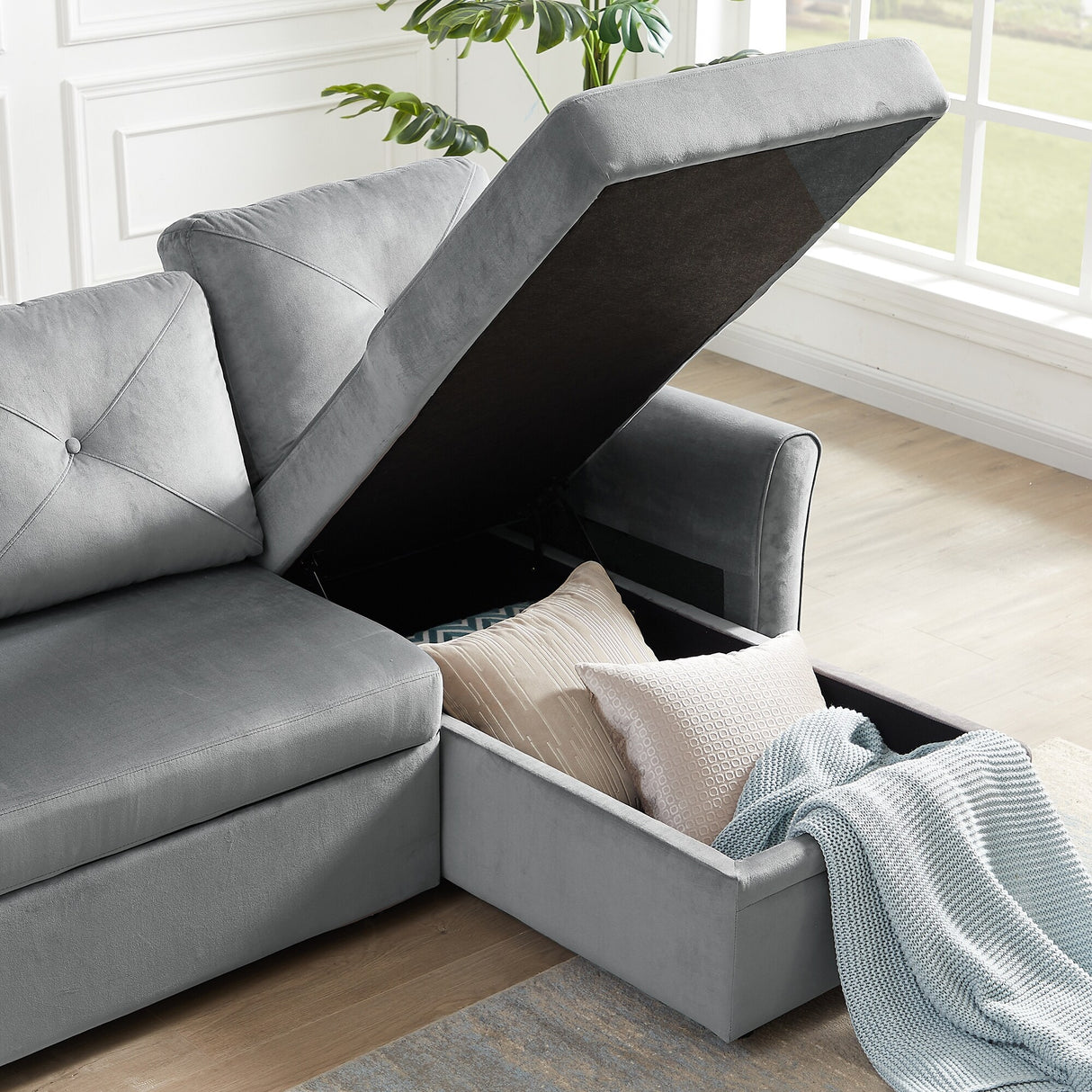 Modern L-Shape 3 Seat Sectional Sofa with Storage