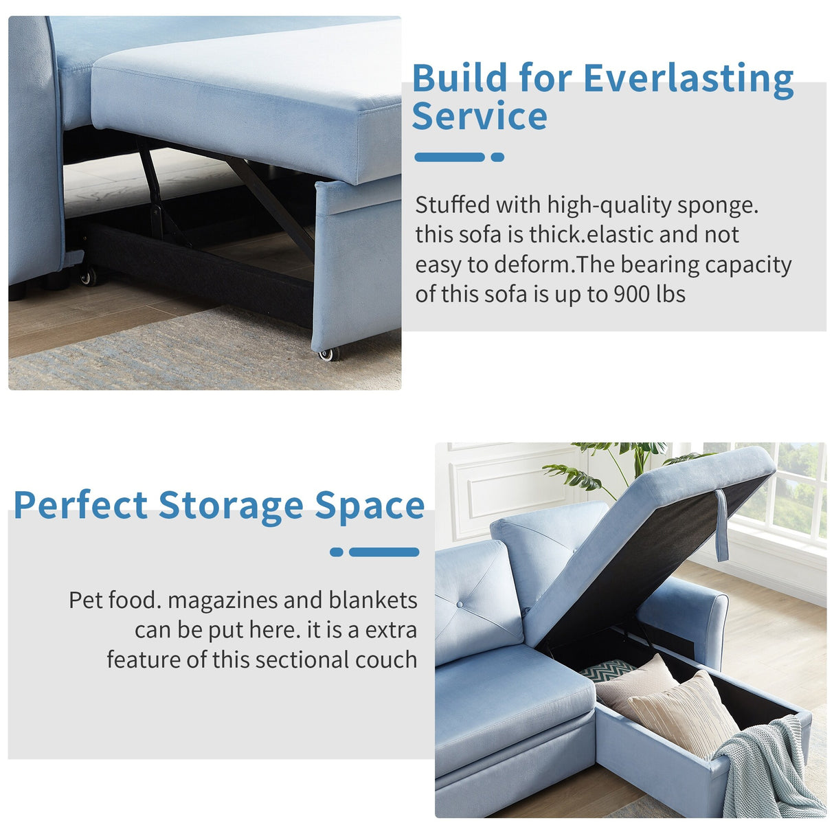 Modern L-Shape 3 Seat Sectional Sofa with Storage