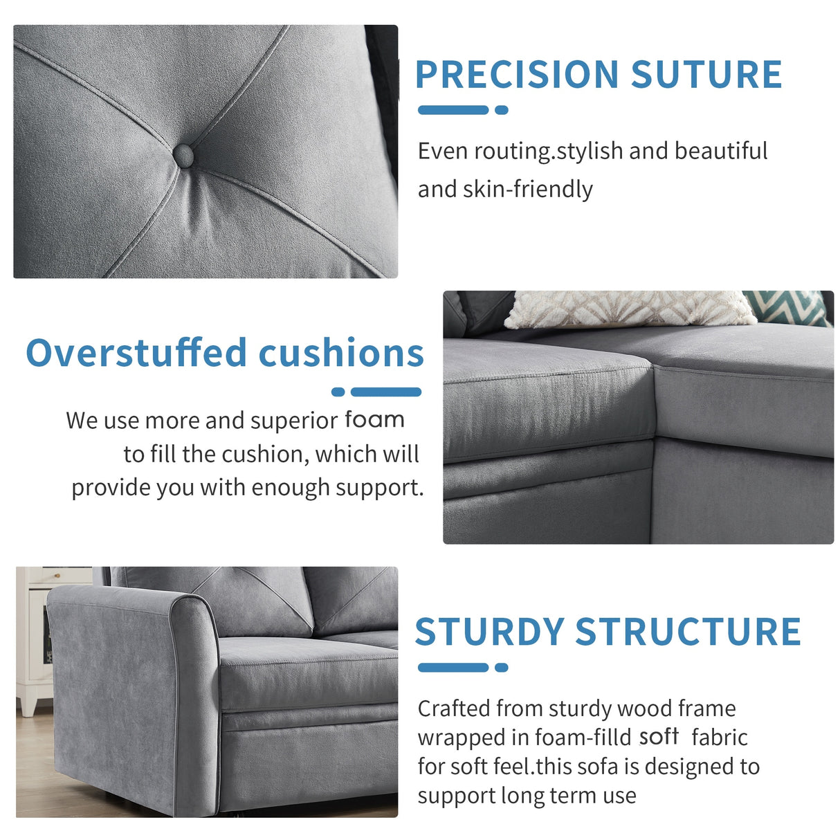 Modern L-Shape 3 Seat Sectional Sofa with Storage