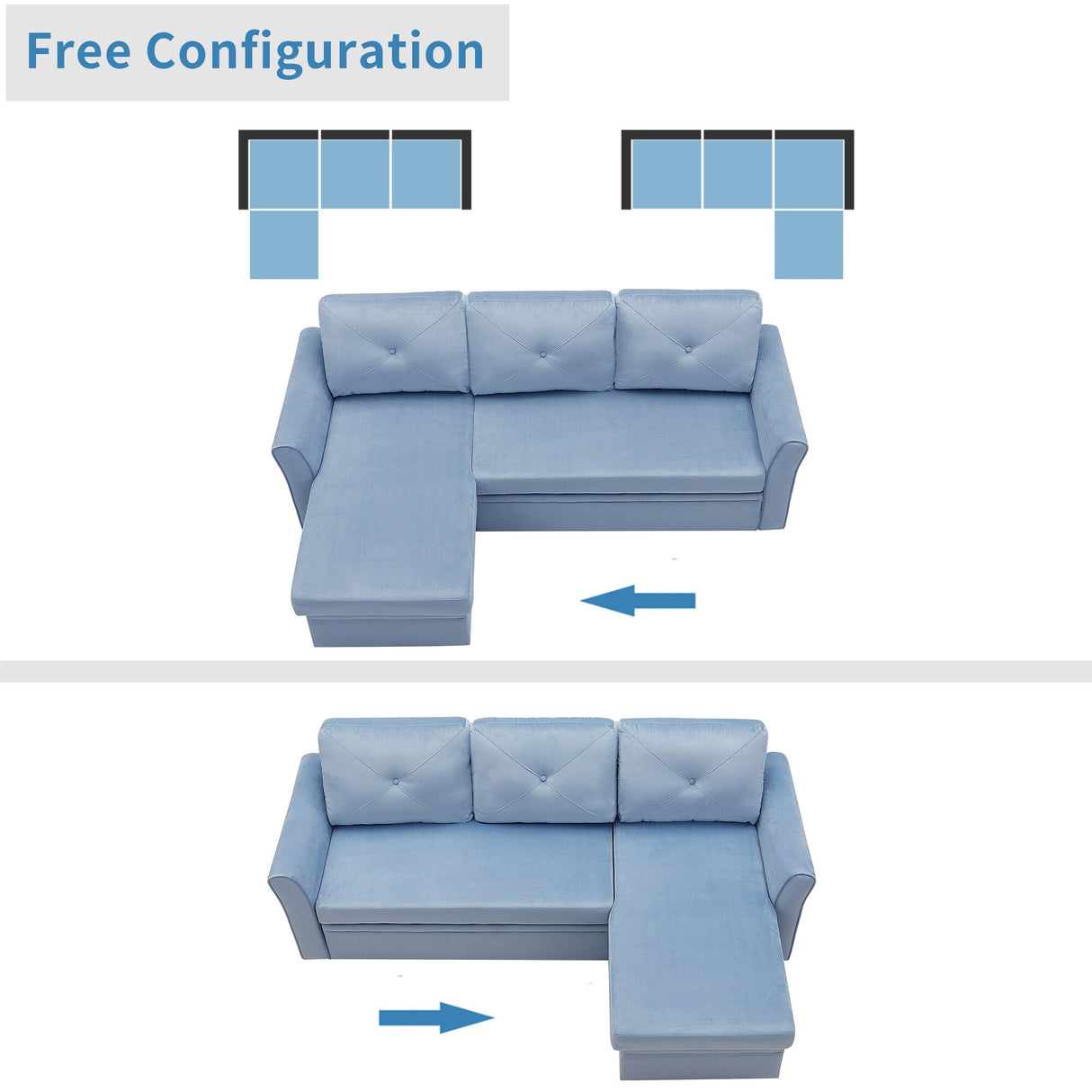 Modern L-Shape 3 Seat Sectional Sofa with Storage