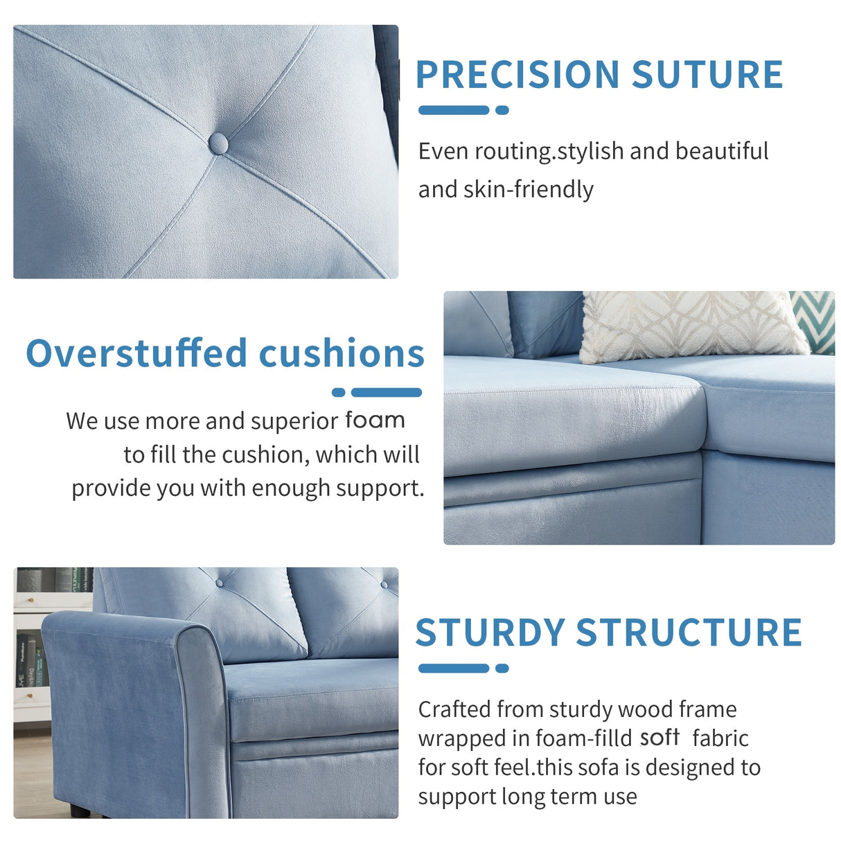 Modern L-Shape 3 Seat Sectional Sofa with Storage