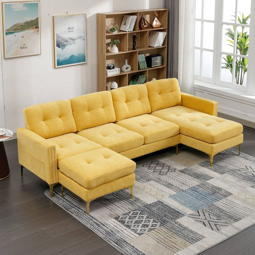 L-Shape Convertible Sectional Sofa Couch, Living Room Sectional with Movable Ottoman for Living Room, Apartment, Office