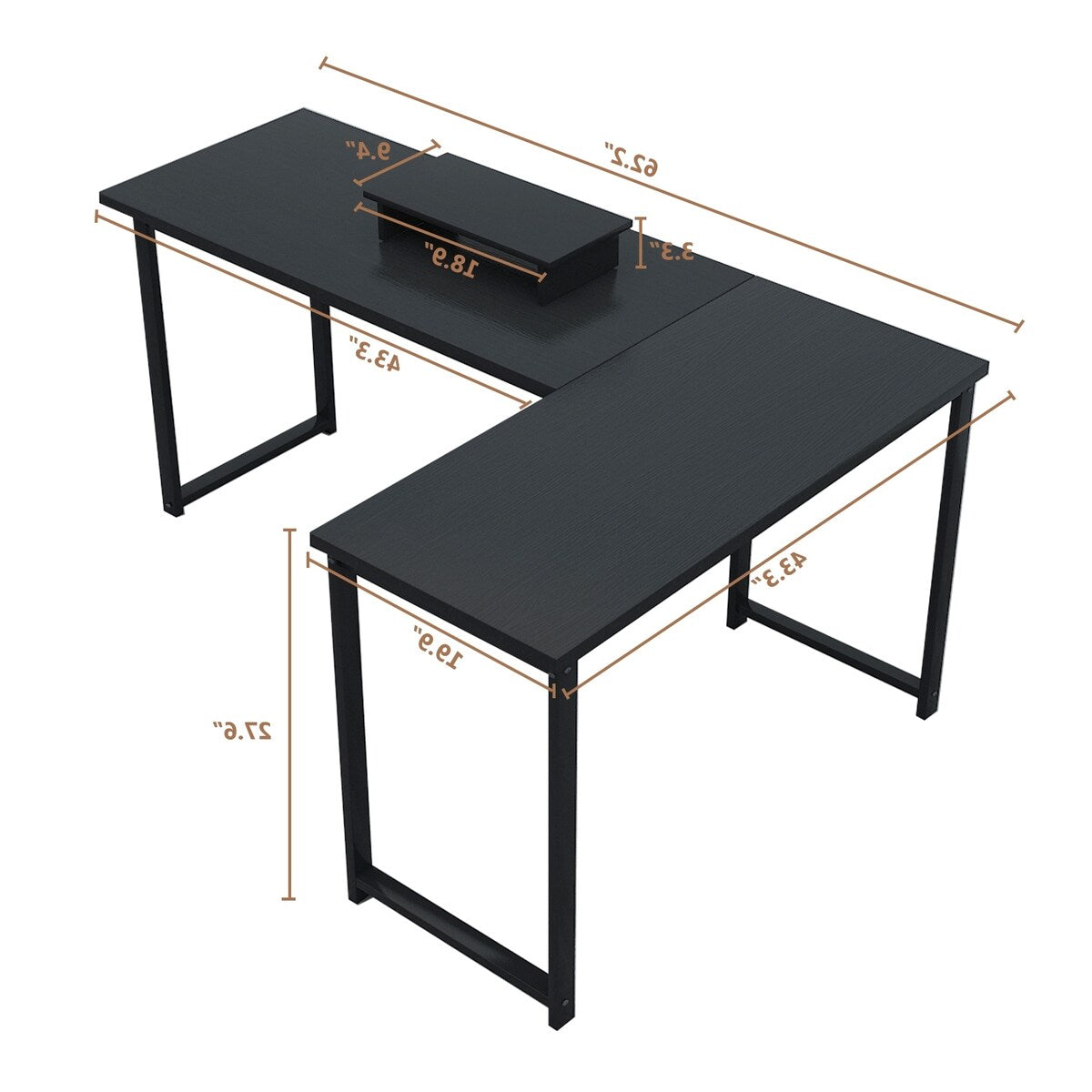 L-Shape Corner Desk Computer Gaming Desk Table,Black