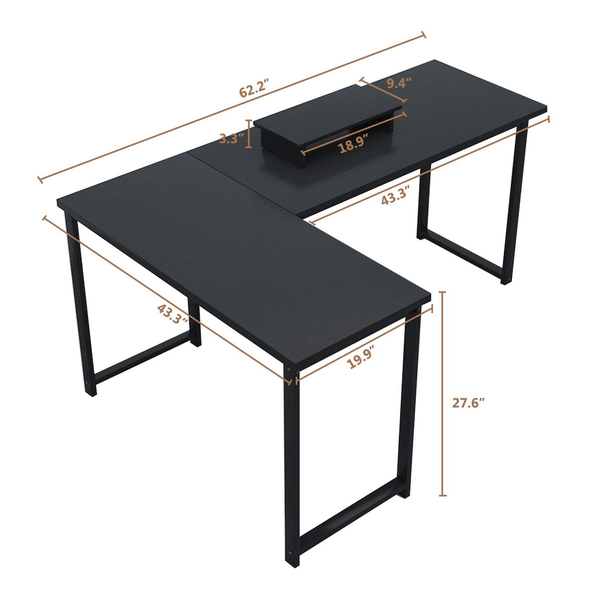 L-Shape Corner Desk Computer Gaming Desk Table,Black