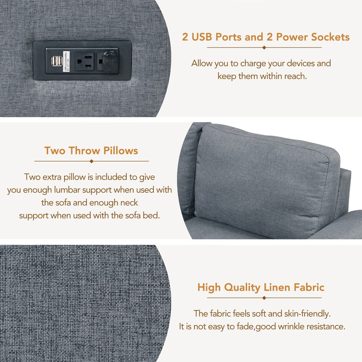 L-Shape Corner Sleeper Sectional Sofa Couch with Storage Ottoman and Hidden Arm Storage and USB Charge