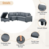 L-Shape Corner Sleeper Sectional Sofa Couch with Storage Ottoman and Hidden Arm Storage and USB Charge