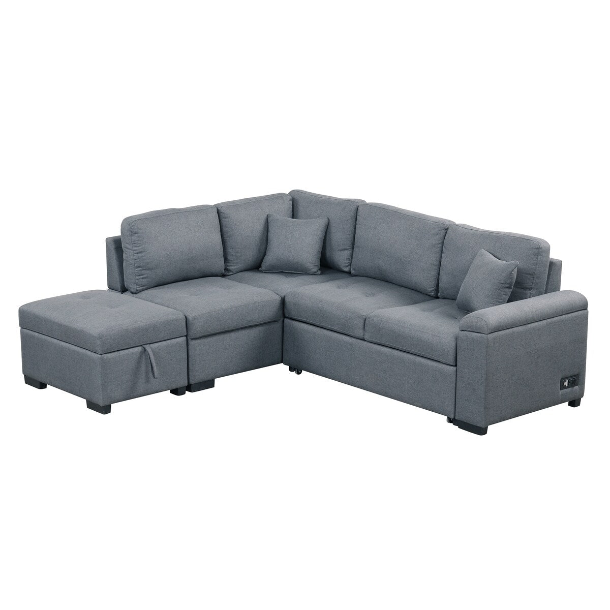 L-Shape Corner Sleeper Sectional Sofa Couch with Storage Ottoman and Hidden Arm Storage and USB Charge