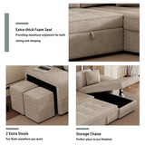 L-Shape Reversible Sectional Sofa with Storage Chaise and 2 Stools
