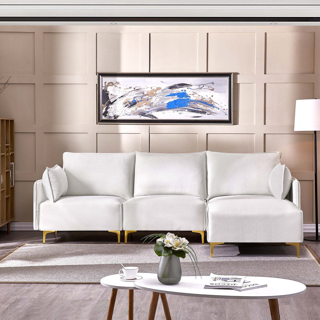 L Shape Sectional Sofa, Sectional Couch with USB Charging Socket