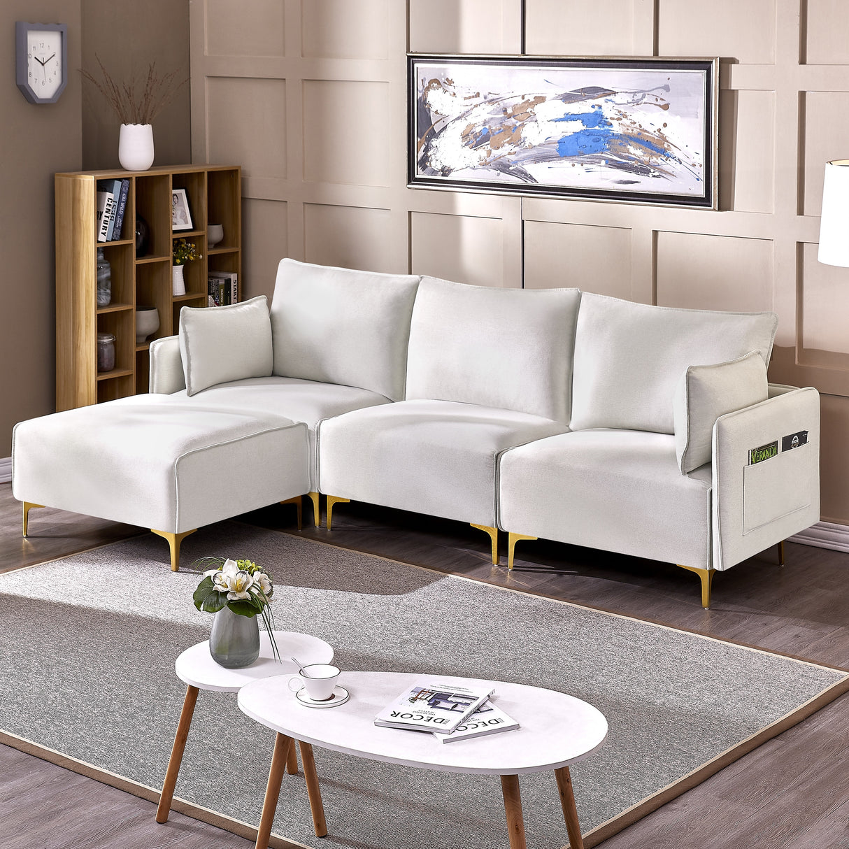 L Shape Sectional Sofa, Sectional Couch with USB Charging Socket