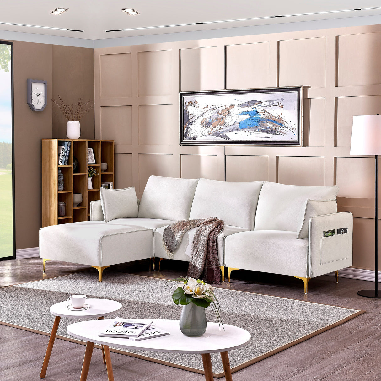 L Shape Sectional Sofa, Sectional Couch with USB Charging Socket