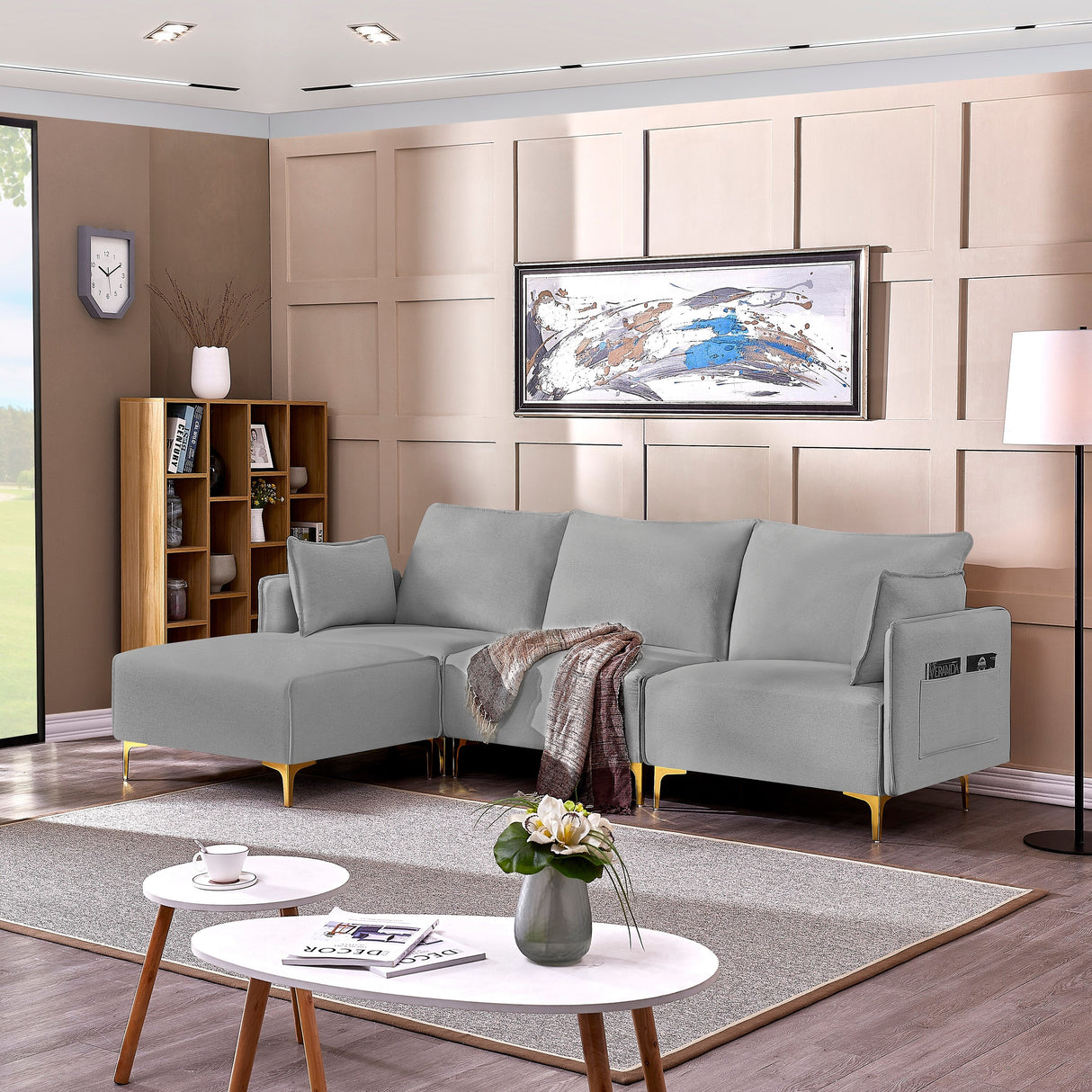 L Shape Sectional Sofa, Sectional Couch with USB Charging Socket