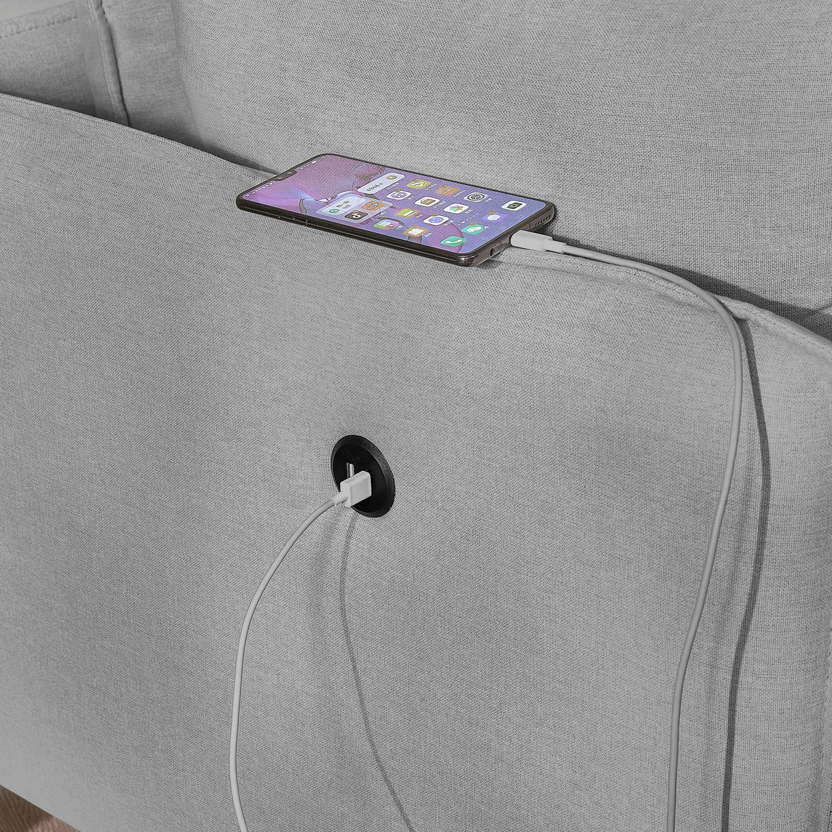 L Shape Sectional Sofa, Sectional Couch with USB Charging Socket