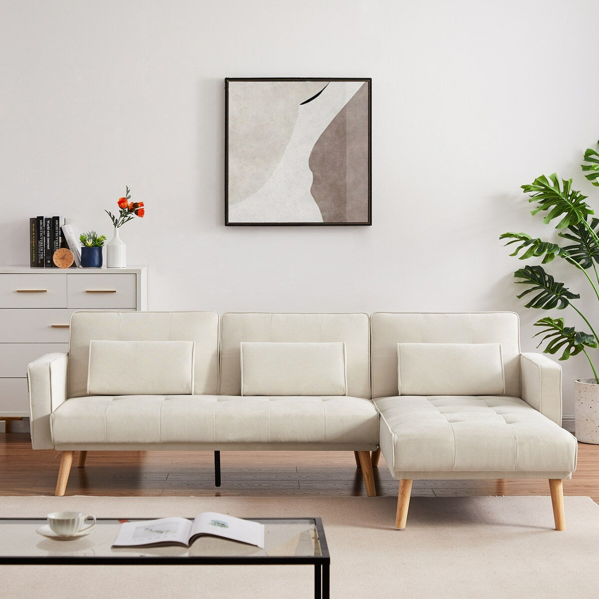 L-Shape Sectional Sofas Convertible Sofa Bed, Right Side Lounger