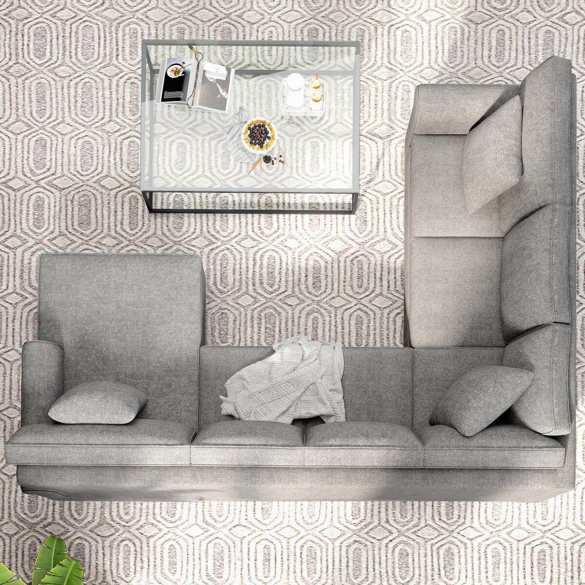 U-Shape Sofa Upholstered Rolled Arm Classic Sectional Sofa 3 pcs Chenille Sectional ,3 Pillows Include