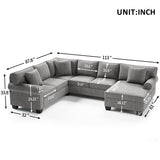 U-Shape Sofa Upholstered Rolled Arm Classic Sectional Sofa 3 pcs Chenille Sectional ,3 Pillows Include