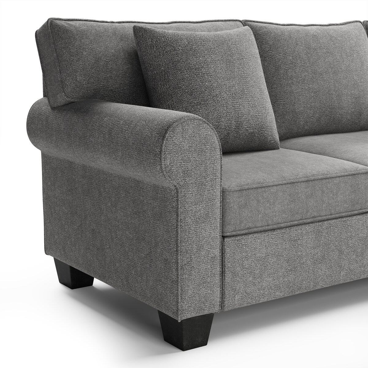 U-Shape Sofa Upholstered Rolled Arm Classic Sectional Sofa 3 pcs Chenille Sectional ,3 Pillows Include