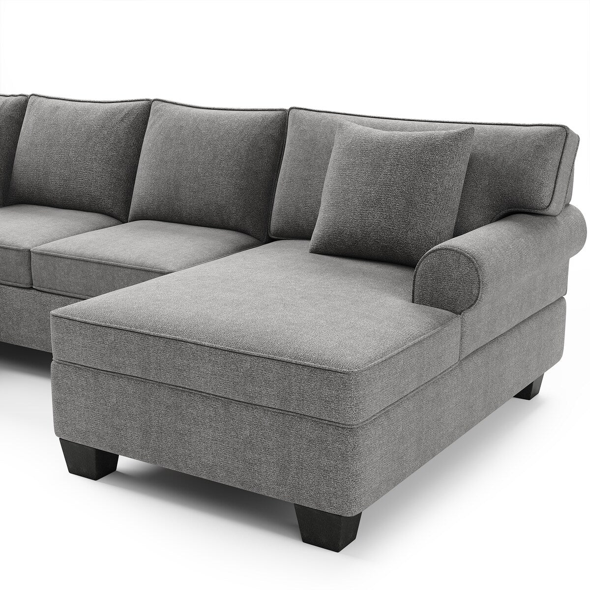 U-Shape Sofa Upholstered Rolled Arm Classic Sectional Sofa 3 pcs Chenille Sectional ,3 Pillows Include