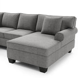 U-Shape Sofa Upholstered Rolled Arm Classic Sectional Sofa 3 pcs Chenille Sectional ,3 Pillows Include