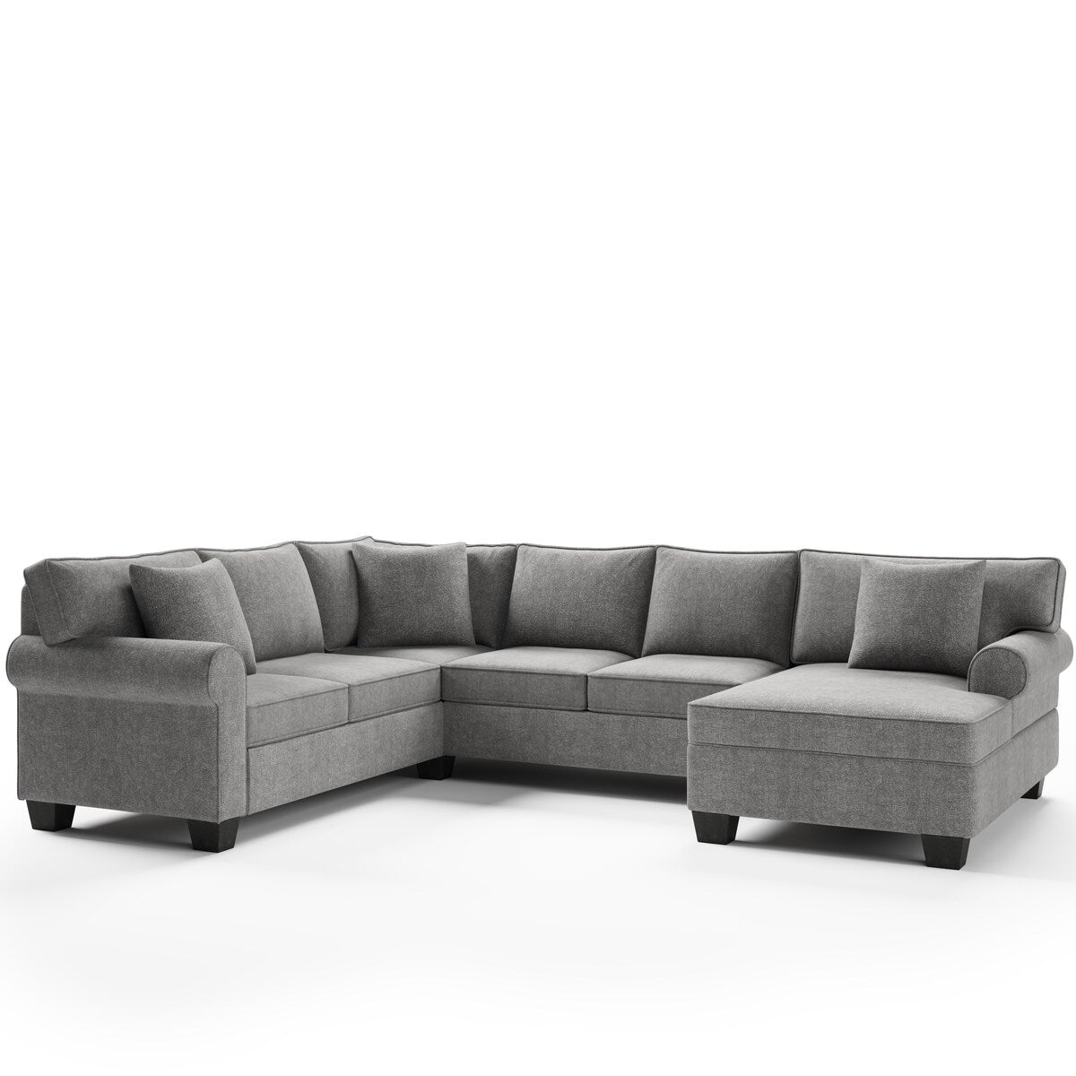 U-Shape Sofa Upholstered Rolled Arm Classic Sectional Sofa 3 pcs Chenille Sectional ,3 Pillows Include