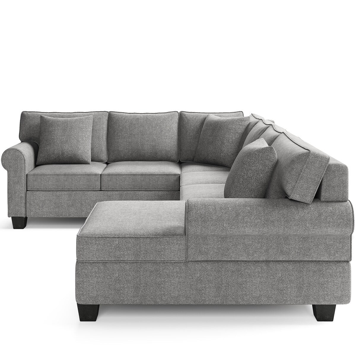 U-Shape Sofa Upholstered Rolled Arm Classic Sectional Sofa 3 pcs Chenille Sectional ,3 Pillows Include