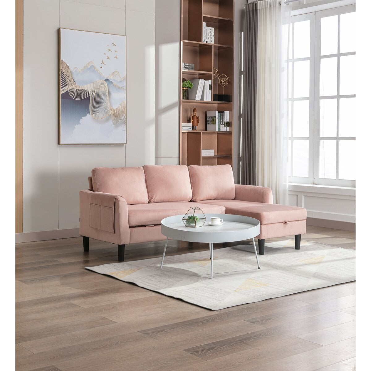 L-Shape Velvet Sectional Sofas, Reversible Sleeper Sofas with Storage Chaise