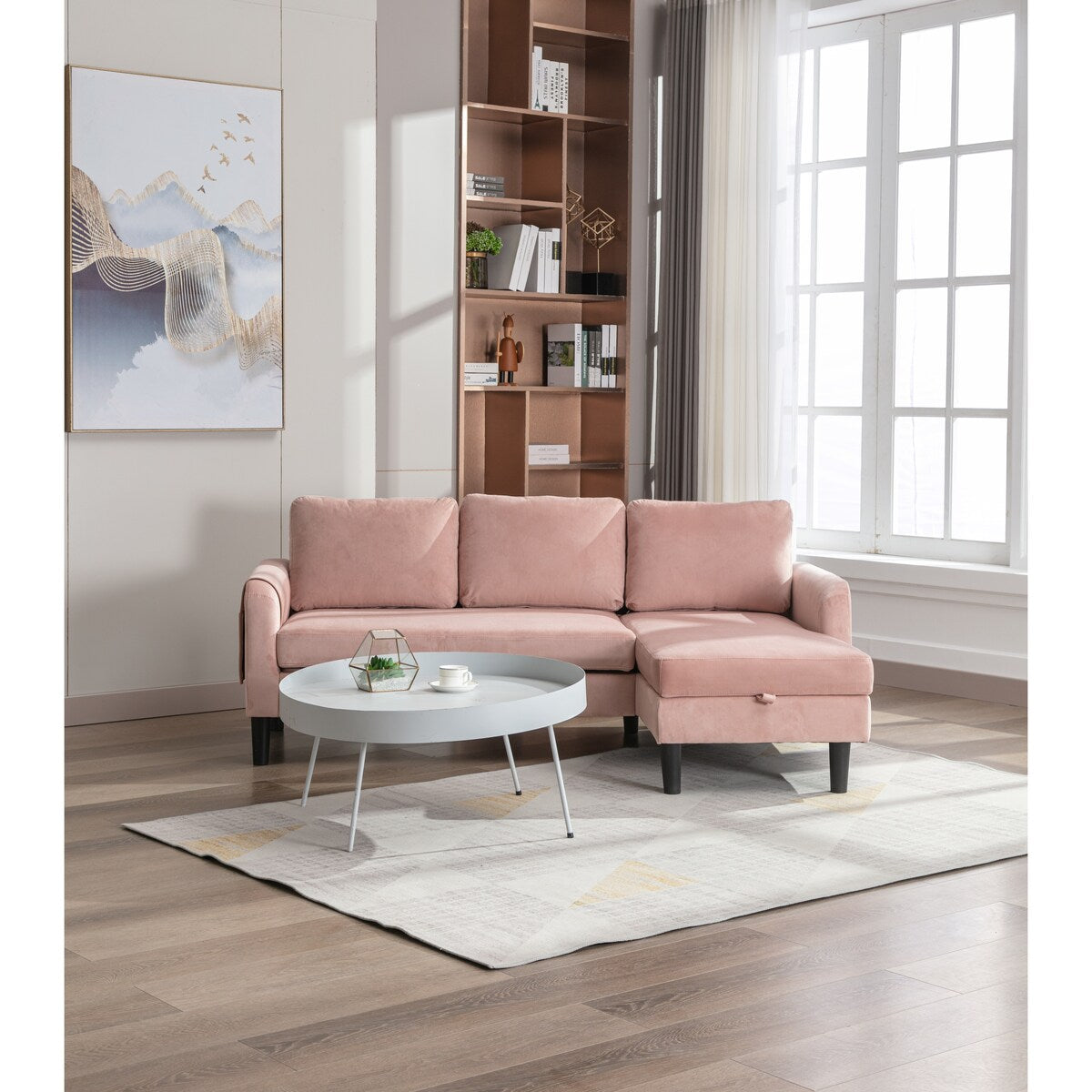 L-Shape Velvet Sectional Sofas, Reversible Sleeper Sofas with Storage Chaise