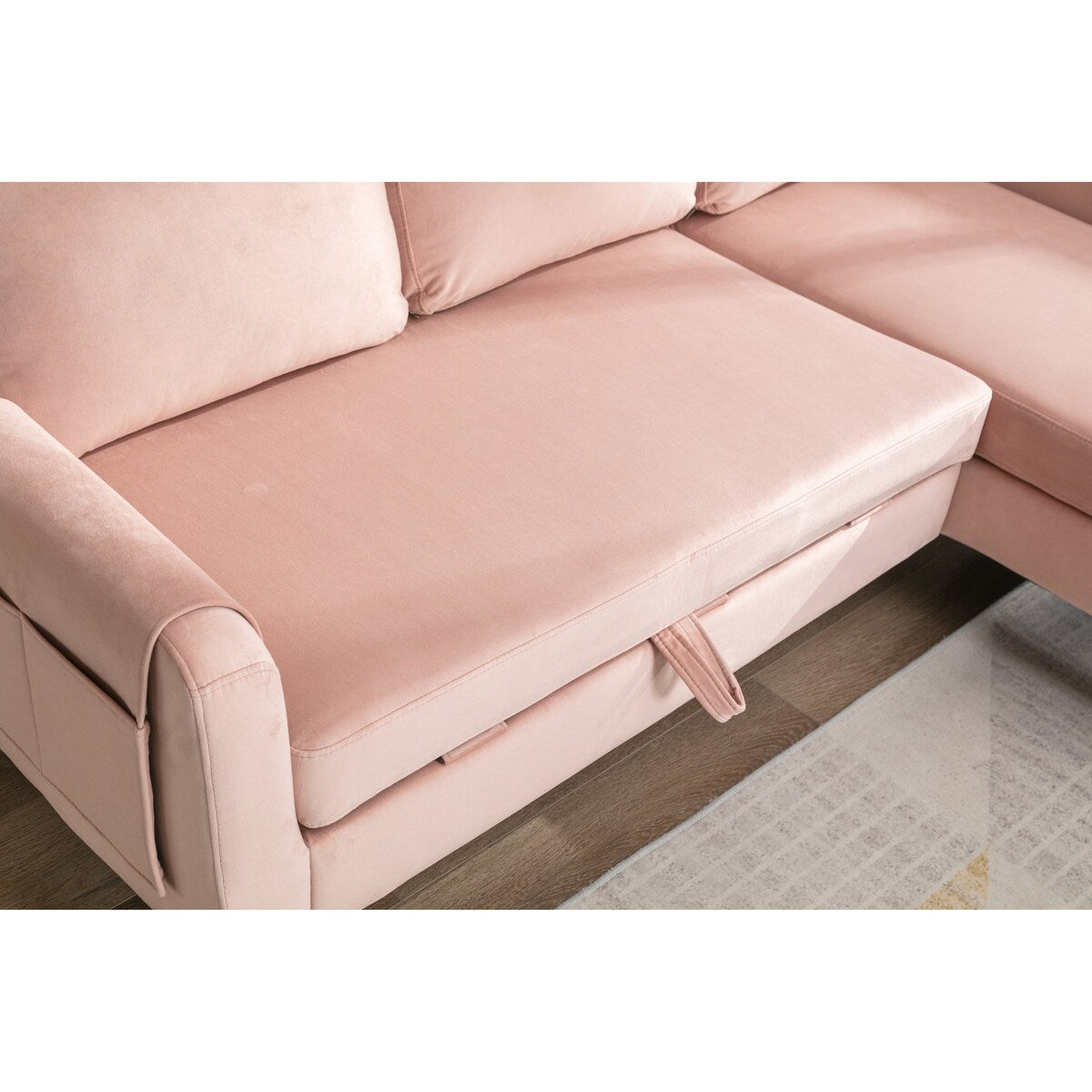 L-Shape Velvet Sectional Sofas, Reversible Sleeper Sofas with Storage Chaise