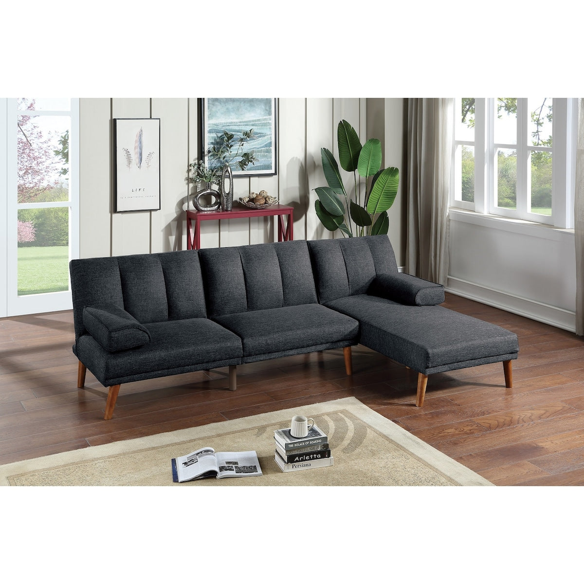 L-Shaped 3-Seat Polyester Blend Sectional Sofa with Solid Wood Legs and Adjustable Sofa Lounge