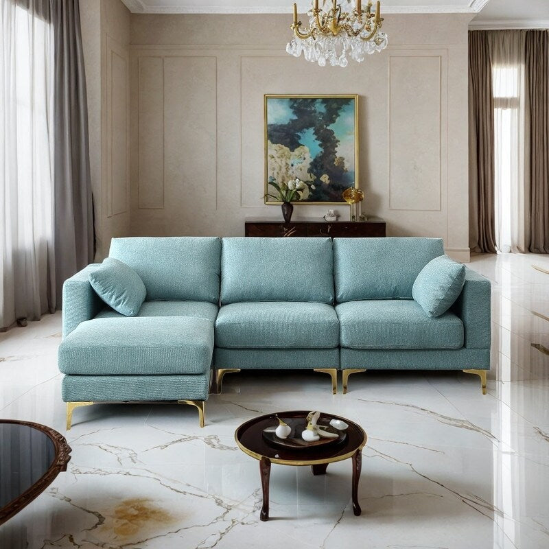 L Shaped 3-Seat Sectional Sofa Couch, Turquoise