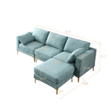 L Shaped 3-Seat Sectional Sofa Couch, Turquoise