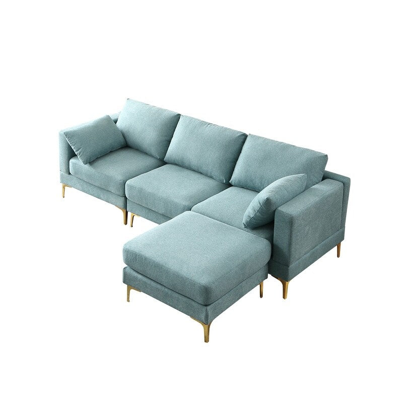 L Shaped 3-Seat Sectional Sofa Couch, Turquoise