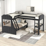L-Shaped Bunk Bed and Loft Bed with Desk