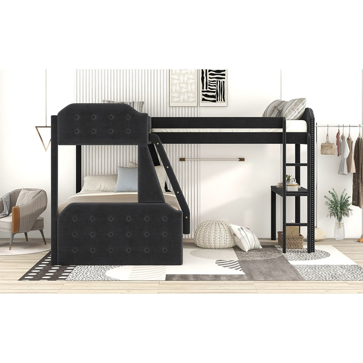 L-Shaped Bunk Bed and Loft Bed with Desk