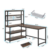 L-Shaped Computer Desk Reversible Corner Desk with Wireless Charging 9 Storage Shelves and Bookshelf for Home Office