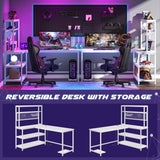 L-Shaped Computer Desk Reversible Corner Desk with Wireless Charging 9 Storage Shelves and Bookshelf for Home Office