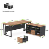 L-Shaped Computer Desk, 55 inches Executive Desk with lateral File Cabinet