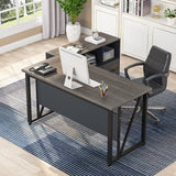 L-Shaped Computer Desk, 55 inches Executive Desk with lateral File Cabinet