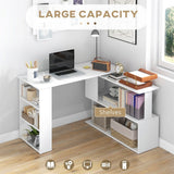 L Shaped Corner Desk,360 Degree Rotating Home Office Desk w/Shelves