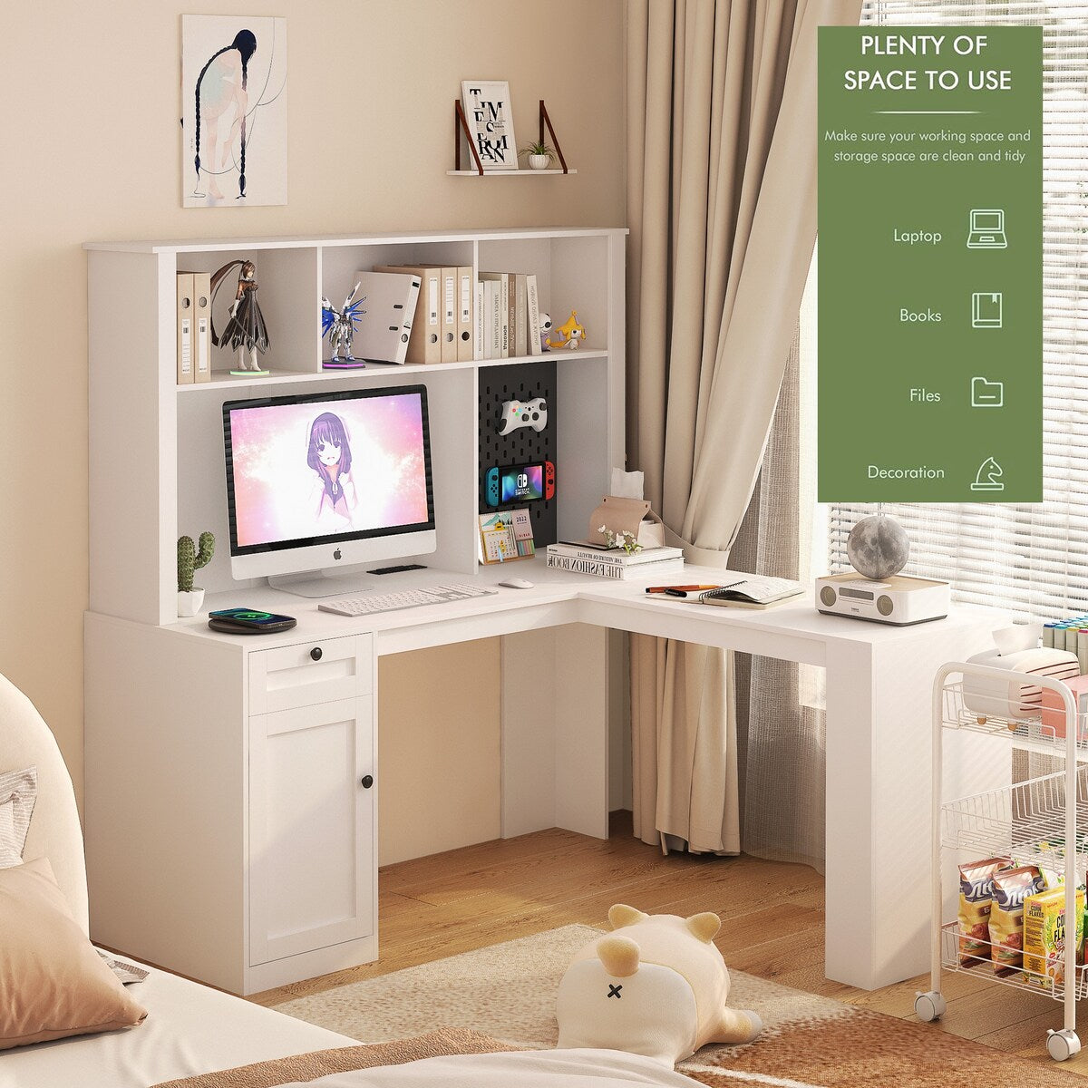 L shaped desk with printer shelf sales