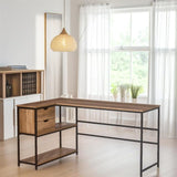 L-Shaped Home Offie Computer Desk with Storage Shelves and Steel Frame
