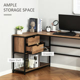 L-Shaped Home Offie Computer Desk with Storage Shelves and Steel Frame
