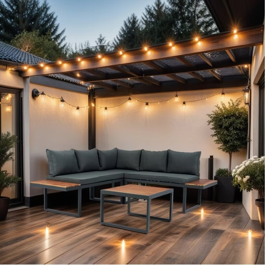 L-Shaped Outdoor 5-Seater Sectional Sofa Seating Group - 25.59*63.98*27.95