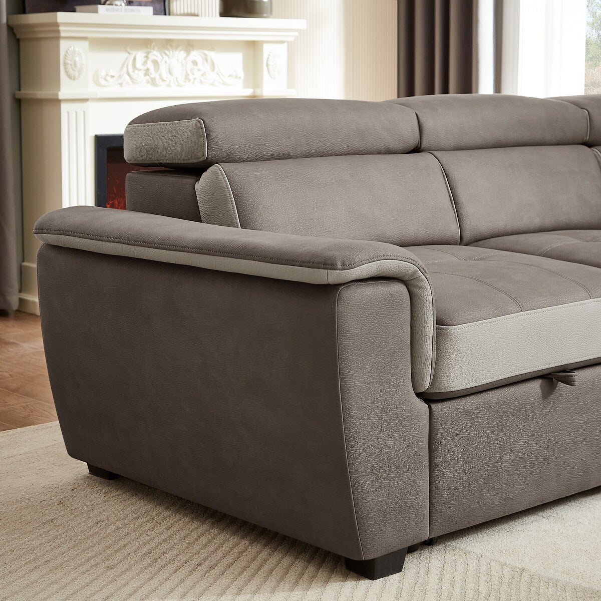 L Shaped Sectional Sofa with Pull Out Bed and Storage Compartment